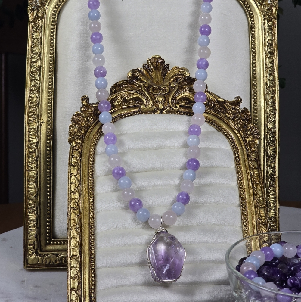 Rose Quartz, Aquamarine, Amethyst Necklace & Bracelet